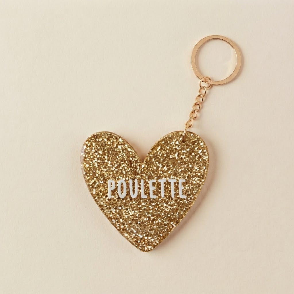Porte-clés coeur "Poulette"