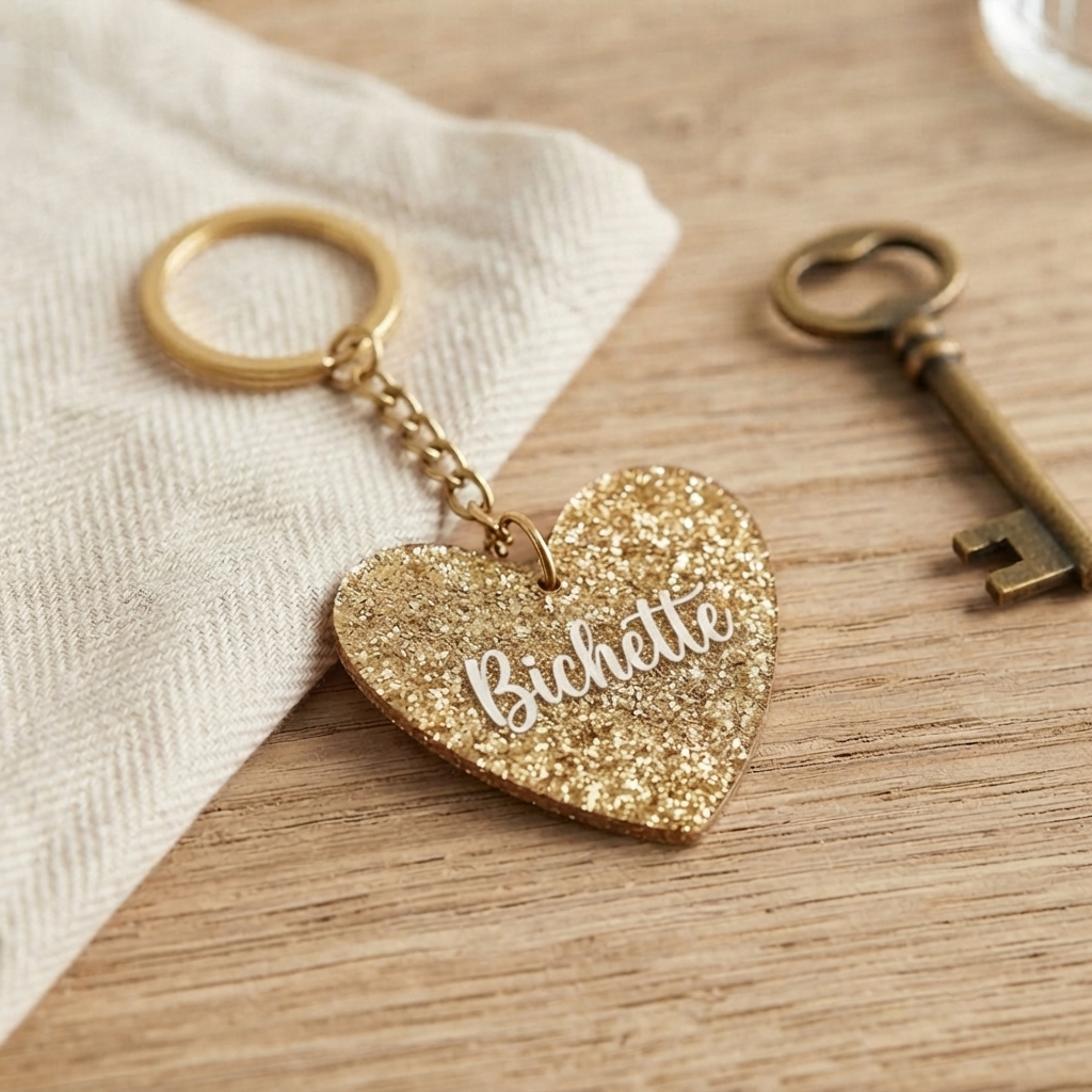 Porte-clés coeur "Bichette"