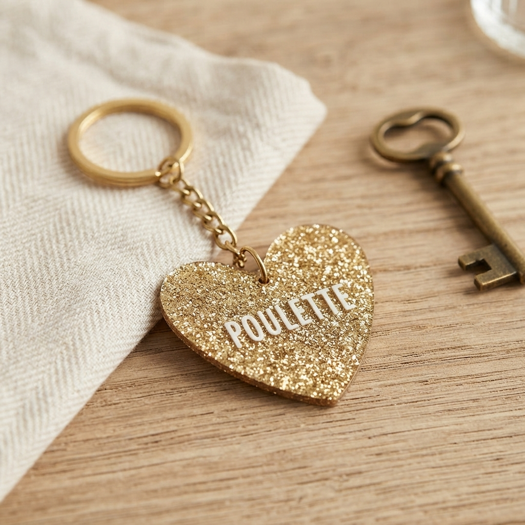 Porte-clés coeur "Poulette"