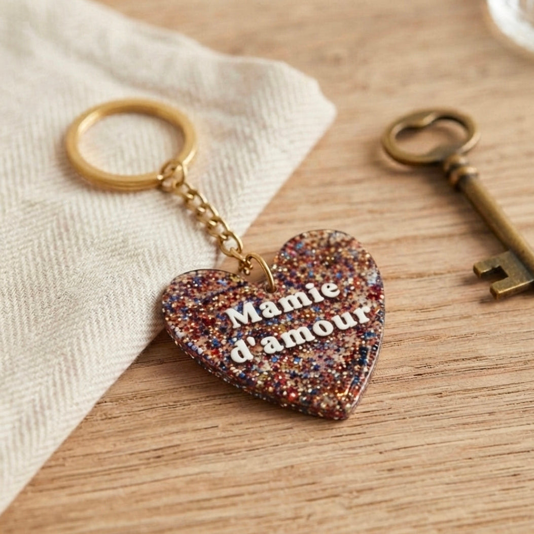 Porte-clés coeur "Mamie d'amour"